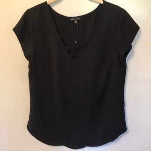 Dynamite Short Sleeve Black Blouse